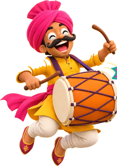 MC Dhol, a drummer in a pink turban with a dhol