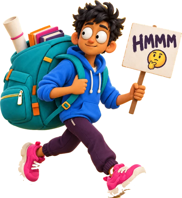 Guddu, a student in a blue hoodie with a big backpack